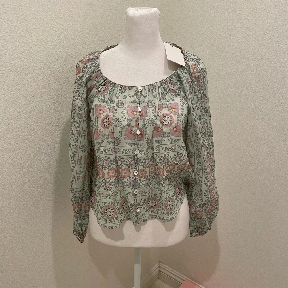 NWT Womens Joie Damarre Long Sleeve COTTON TOP IN GREEN size XXS​​​​​​​ - Picture 4 of 9